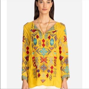 Johnny Was Ziggy Cupra Blouse Yellow Embroidered